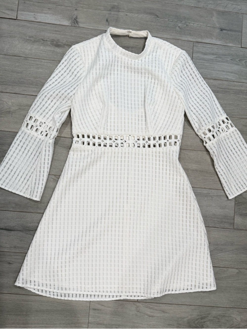ABS Allen Schwartz White Long Sleeve Textured Lace Mini Dress